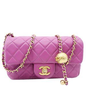Chanel  Pearl Crush Mini Rectangular Flap Quilted Leather Crossbody Bag Magenta